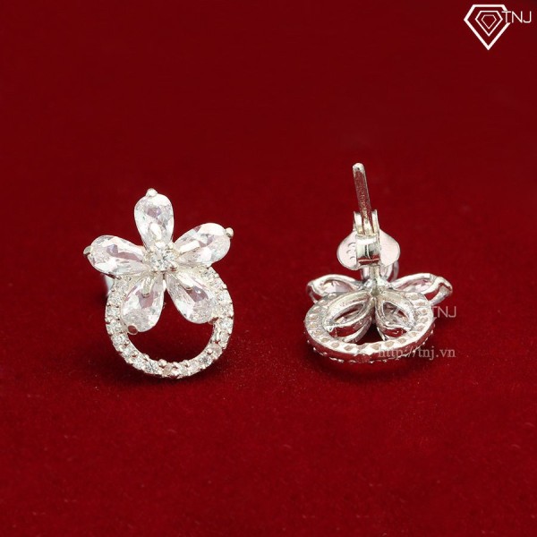 Bông tai bạc nữ hình bông hoa đính đá đẹp BTN0099 - Trang Sức TNJ