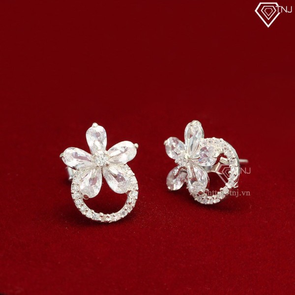 Bông tai bạc nữ hình bông hoa đính đá đẹp BTN0099 - Trang Sức TNJ