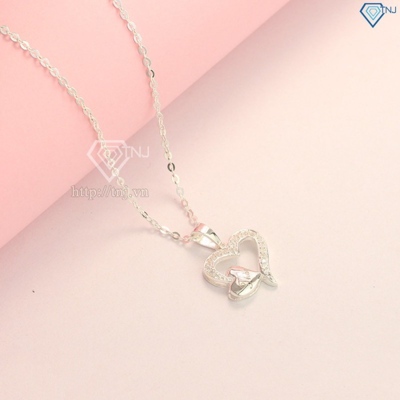 Dây chuyền bạc nữ mặt trái tim đôi đính đá đẹp DCN0450 - Trang Sức TNJ