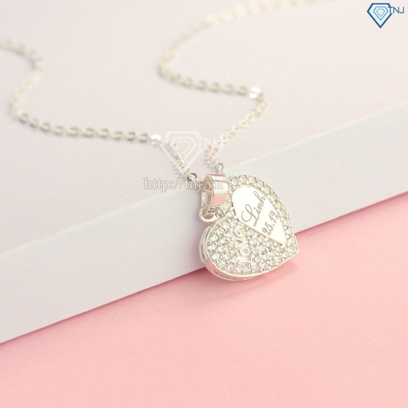 Dây chuyền bạc nữ khắc tên mặt hình trái tim DCN0451 - Trang sức TNJ