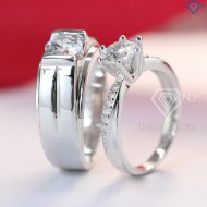 Nhẫn đôi bạc nhẫn cặp bạc đẹp đính đá trắng ND0352