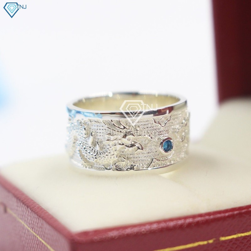Nhẫn bạc nam hình rồng mặt đá xanh NNA0067