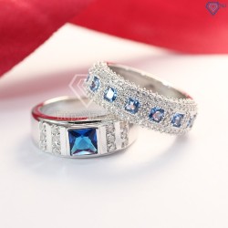 Nhẫn đôi bạc nhẫn cặp bạc đẹp đính đá xanh dương ND0281