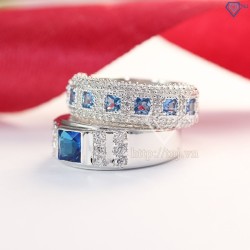 Nhẫn đôi bạc nhẫn cặp bạc đẹp đính đá topaz xanh dương ND0281
