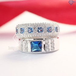 Nhẫn đôi bạc nhẫn cặp bạc đẹp đính đá xanh dương ND0281