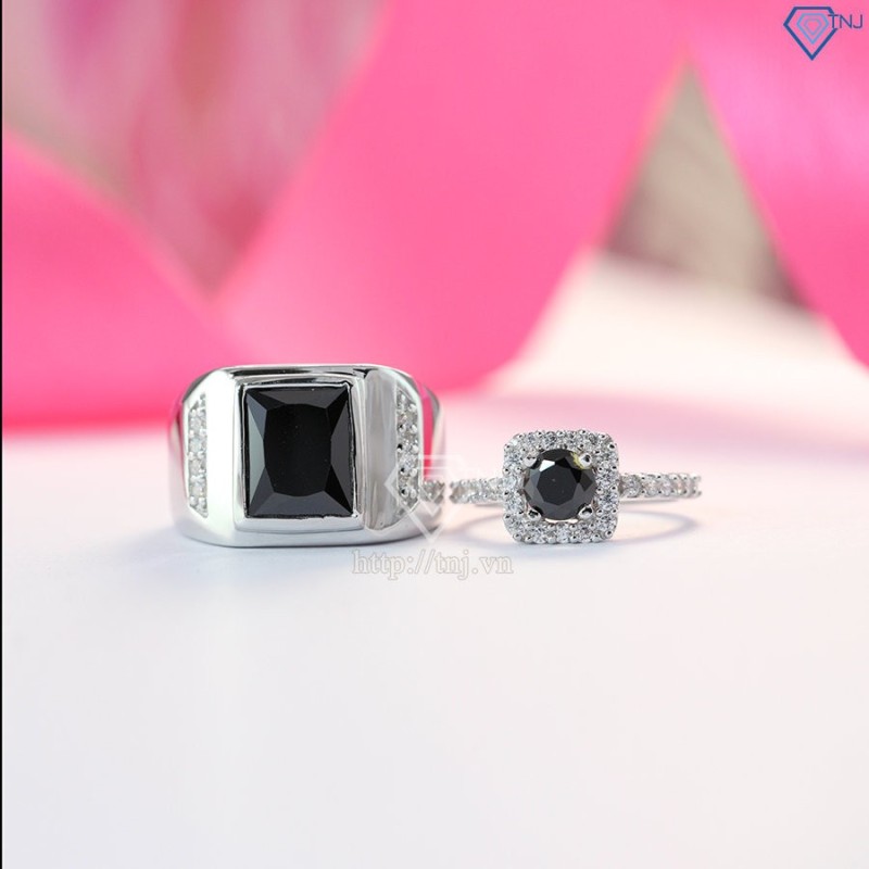 Nhẫn đôi bạc nhẫn cặp bạc đẹp đính đá đen ND0226 - Trang sức TNJ