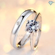 Nhẫn đôi bạc nhẫn cặp bạc đẹp đính đá ND0147