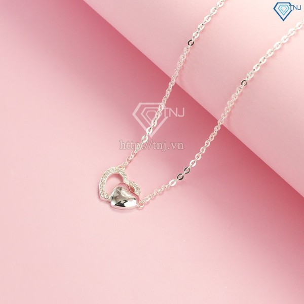 Dây chuyền bạc nữ khắc tên hình trái tim đôi DCN0468 - Trang sức TNJ