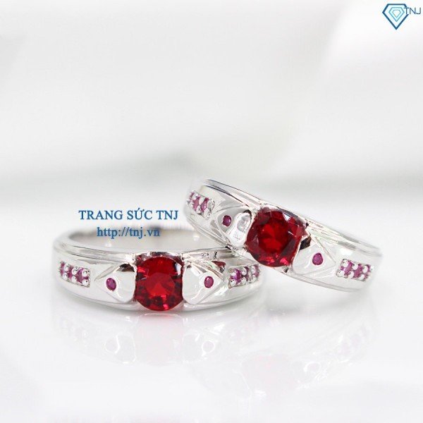 Nhẫn đôi bạc nhẫn cặp bạc đẹp đính đá đỏ ND0280 - Trang sức TNJ