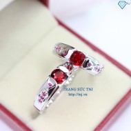 Nhẫn đôi bạc nhẫn cặp bạc đẹp đính đá đỏ ND0280 - Trang sức TNJ