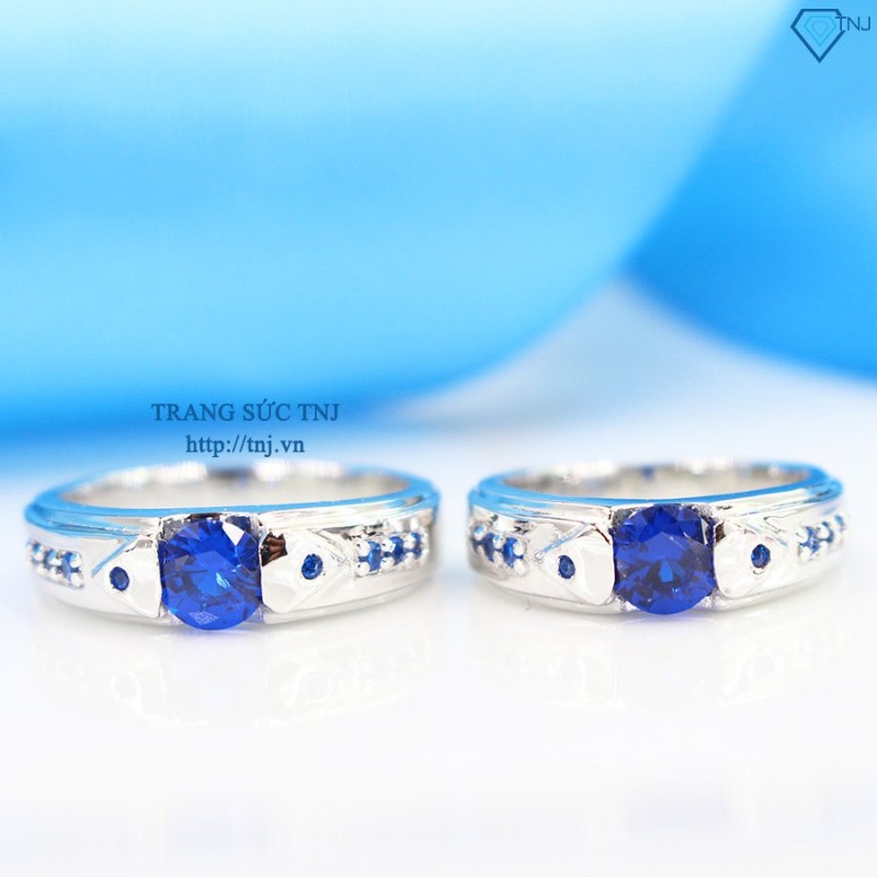 Nhẫn đôi bạc nhẫn cặp bạc đẹp đính đá xanh dương ND0280 - Trang sức TNJ