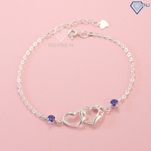 Lắc tay nữ bạc hình trái tim đôi đính đá tím LTN0081