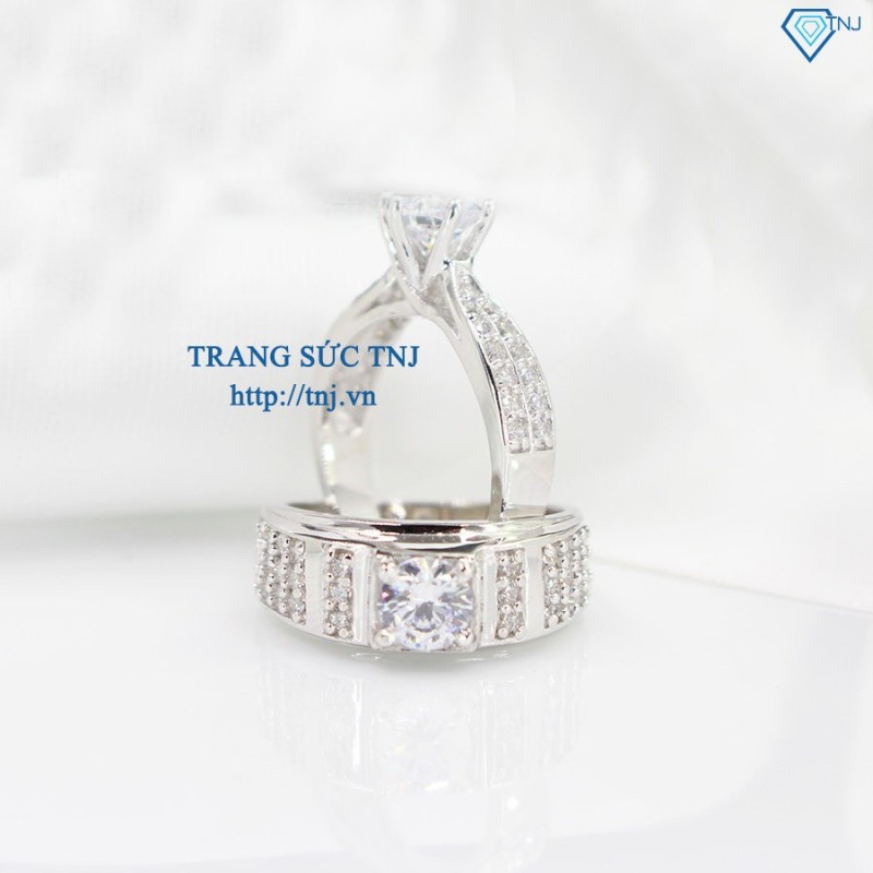 Nhẫn đôi bạc nhẫn cặp bạc đẹp đính đá sang trọng ND0284 -Trang sức TNJ