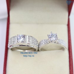 Nhẫn đôi bạc nhẫn cặp bạc đẹp đính đá sang trọng ND0284