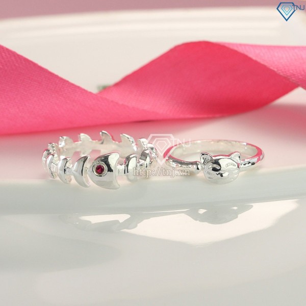Nhẫn đôi bạc nhẫn cặp bạc đẹp kiểu con mèo và xương cá ND0435 - Trang sức TNJ