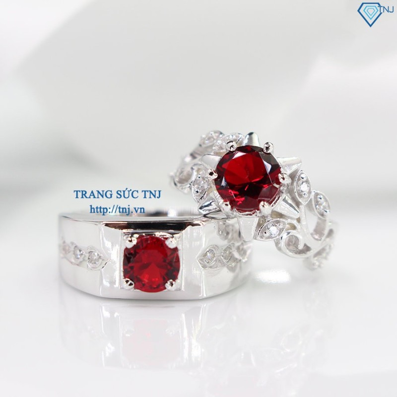 Nhẫn đôi bạc nhẫn cặp bạc đính đá đỏ ND0265
