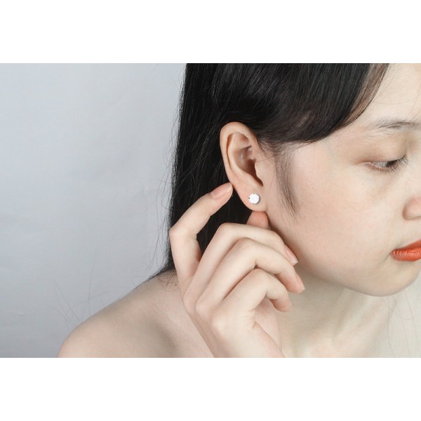 Bông tai bạc nữ đính đá tròn đẹp BTN0044 - Trang Sức TNJ