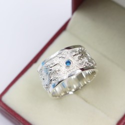Nhẫn bạc nam hình rồng mặt đá xanh NNA0067