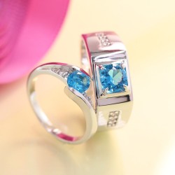 Nhẫn đôi bạc nhẫn cặp bạc đẹp đính đá xanh ND0042