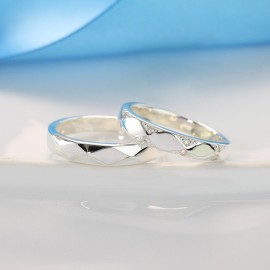 Nhẫn đôi bạc nhẫn cặp bạc kẻ caro đẹp ND0391