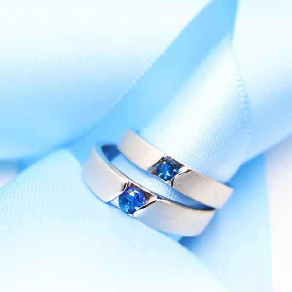 Nhẫn đôi bạc nhẫn cặp bạc đính đá xanh dương ND0095