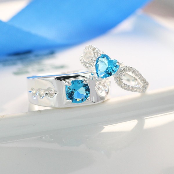 Nhẫn đôi bạc nhẫn cặp bạc đẹp đính đá xanh ND0212