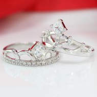 Nhẫn đôi bạc nhẫn cặp bạc đẹp đính đá King Queen ND0343