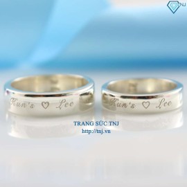 Quà lưu niệm cho cặp đôi - Nhẫn đôi bạc tròn trơn khắc tên ND0068