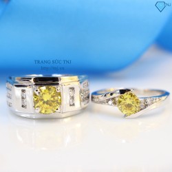 Nhẫn đôi bạc nhẫn cặp bạc đẹp đính đá vàng ND0291