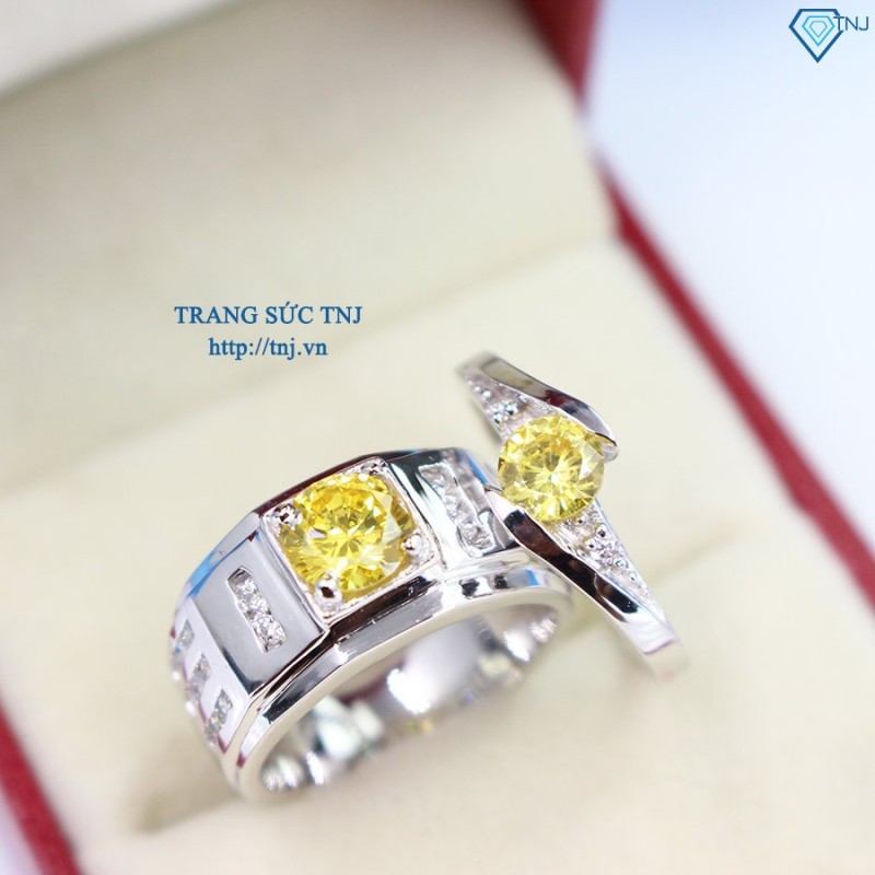 Nhẫn đôi bạc nhẫn cặp bạc đẹp đính đá vàng ND0291 - Trang Sức TNJ