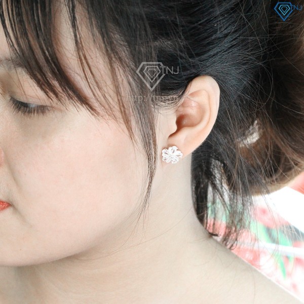Bông tai bạc nữ hình bông hoa đính đá đẹp BTN0078