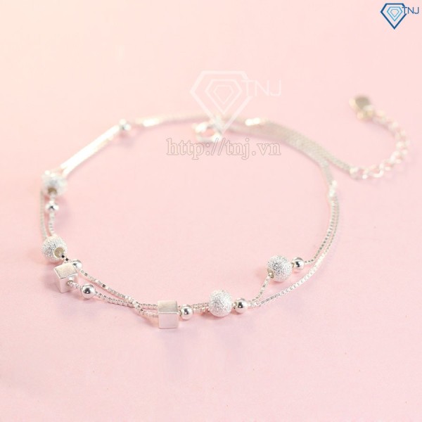 Lắc chân nữ bạc họa tiết lập phương tinh tế LCN0035