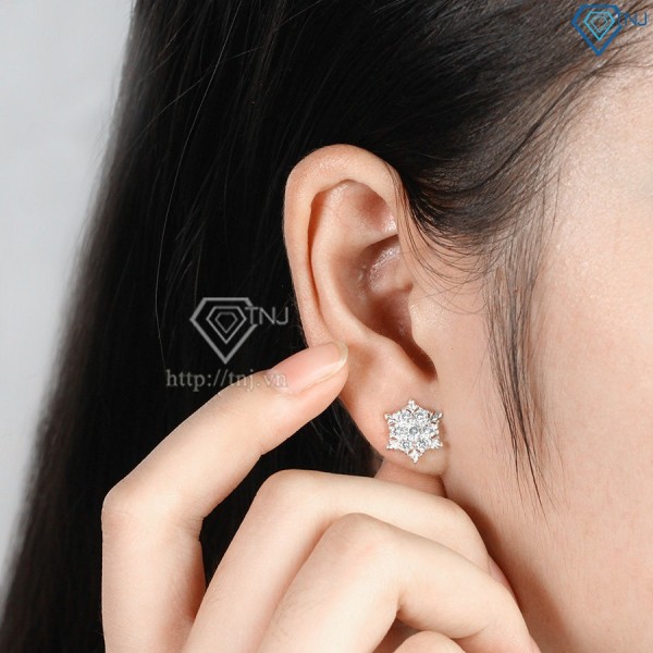 Quà tặng sinh nhật bông tai bạc nữ hoa tuyết đính đá trắng đẹp BTN0095 - Trang Sức TNJ