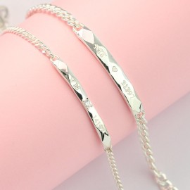 Quà sinh nhật cho người yêu vòng tay đôi bạc vòng tay cặp bạc kẻ caro khắc tên theo yêu cầu LTD0006
