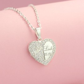 Quà noel cho người yêu dây chuyền bạc nữ khắc tên mặt hình trái tim DCN0451