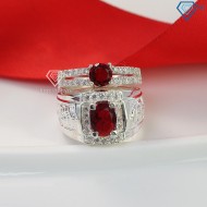 Nhẫn đôi bạc nhẫn cặp bạc đẹp đính đá đỏ sang trọng ND0217 - Trang Sức TNJ