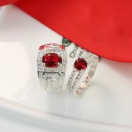 Nhẫn đôi bạc nhẫn cặp bạc đẹp đính đá đỏ sang trọng ND0217