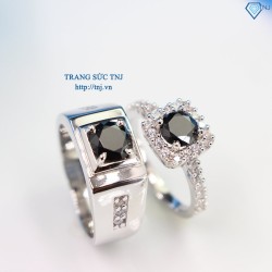 Nhẫn đôi bạc nhẫn cặp bạc đính đá đen sang trọng ND0295