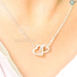 Tặng quà noel cho bạn gái dây chuyền bạc nữ mặt trái tim đôi DCN0264 - Trang Sức TNJ