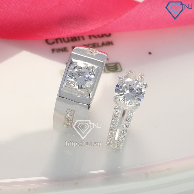 Nhẫn đôi bạc nhẫn cặp bạc đẹp đính đá sang trọng ND0246