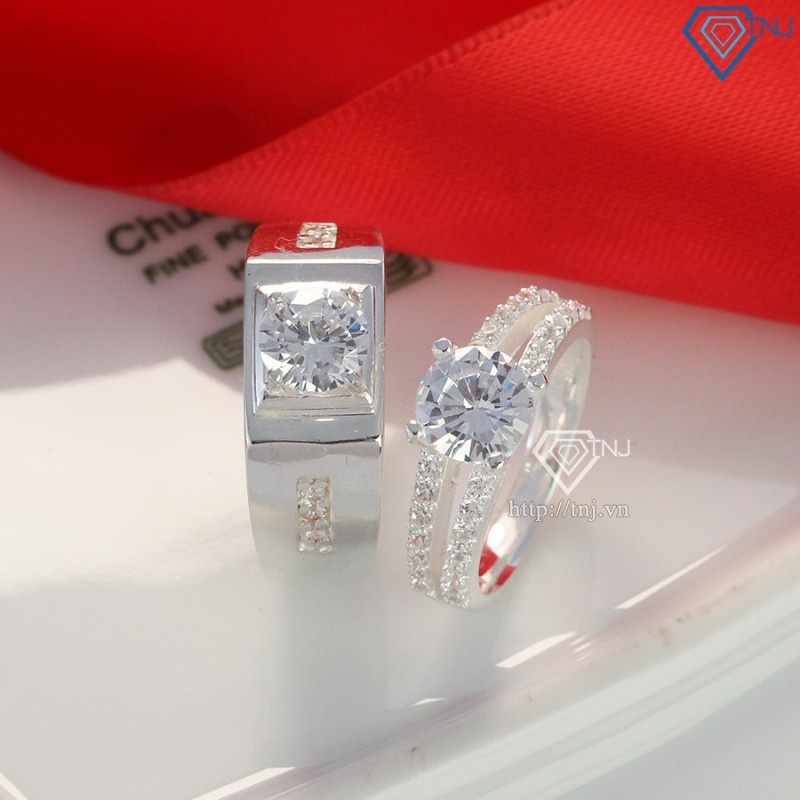 Nhẫn đôi bạc nhẫn cặp bạc đẹp đính đá sang trọng ND0246