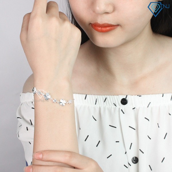 Tặng quà sinh nhật cho chị gái lắc tay bạc nữ cỏ 4 lá may mắn LTN0092 - Trang Sức TNJ