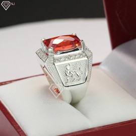 Quà valentine cho nam nhẫn bạc nam mặt đá đỏ hình hổ sang trọng NNA0105 - Trang Sức TNJ