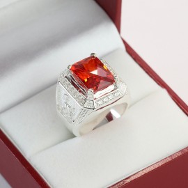 Quà valentine cho nam nhẫn bạc nam mặt đá đỏ hình hổ sang trọng NNA0105