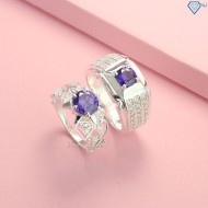 Quà valentine cho nam nhẫn đôi bạc đẹp đính đá tím ND0192 - Trang Sức TNJ