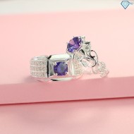 Quà valentine cho nam nhẫn đôi bạc đẹp đính đá tím ND0192 - Trang Sức TNJ