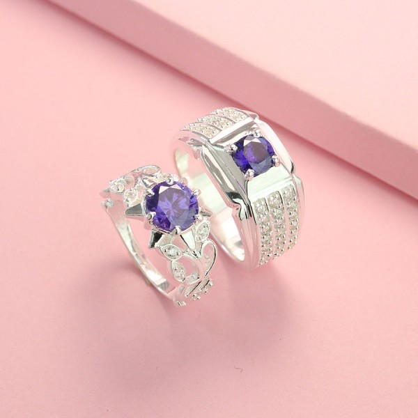 Quà valentine cho nam nhẫn đôi bạc đẹp đính đá tím ND0192