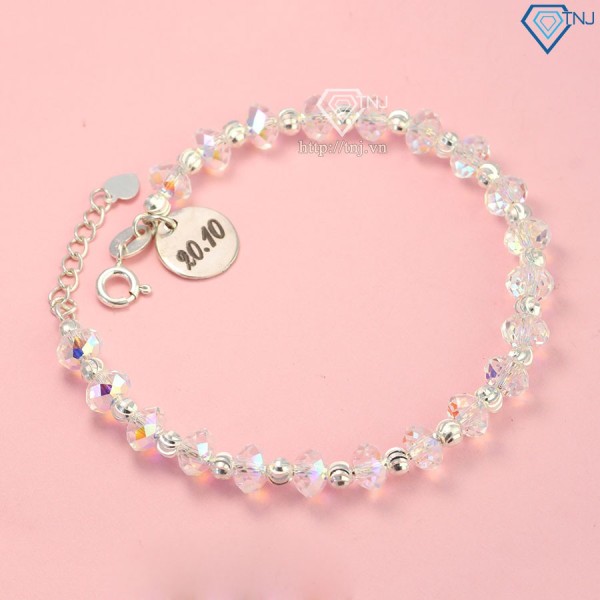 Quà valentine cho vợ lắc tay pha lê bằng bạc khắc tên LTN0176 - Trang sức TNJ