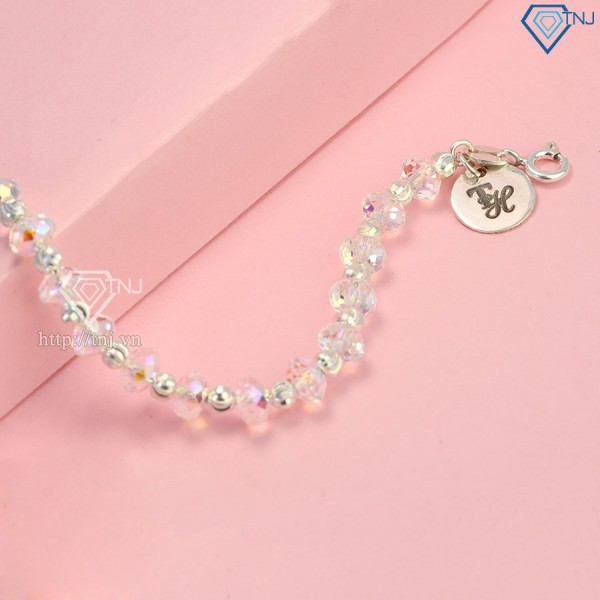 Quà valentine cho vợ lắc tay pha lê bằng bạc khắc tên LTN0176 - Trang sức TNJ