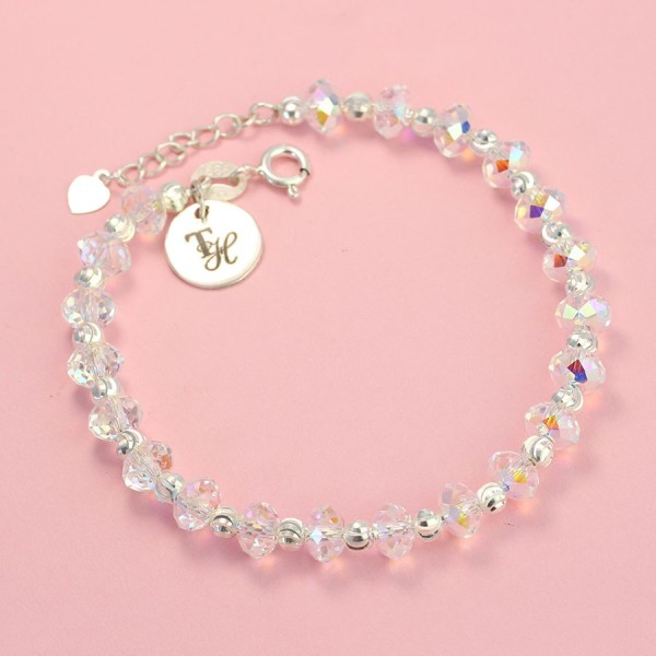 Quà valentine cho vợ lắc tay pha lê bằng bạc khắc tên LTN0176